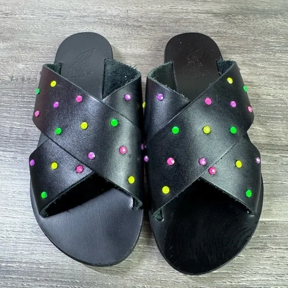 Ancient Greek Sandals Swarovski Leather sandals size 29/US toddler 12 EUC RARE - Picture 2 of 8